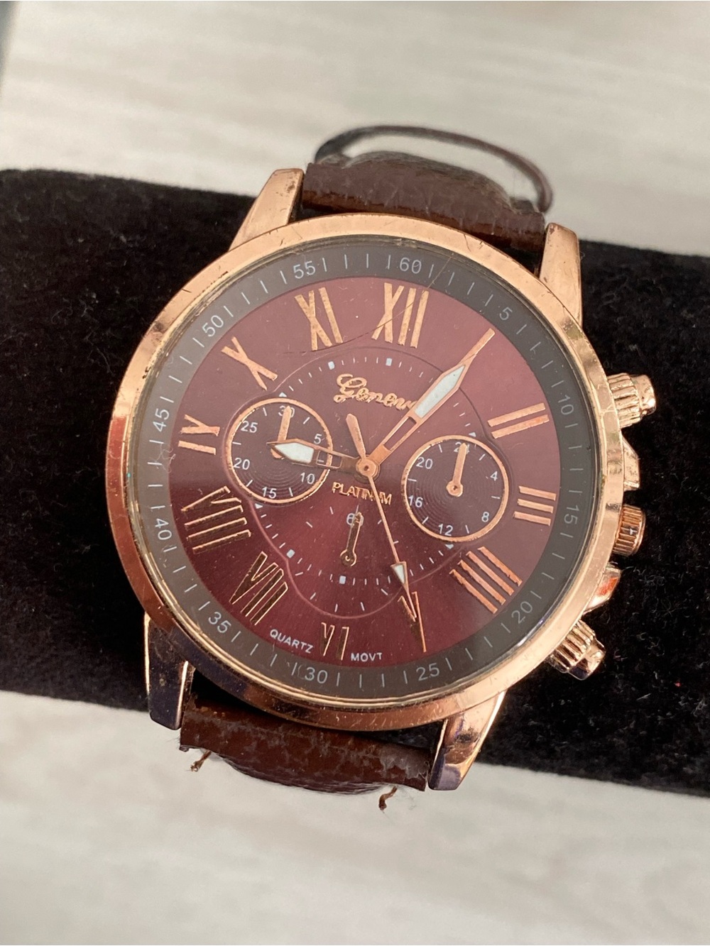 Geneva Rose Gold Case Brown Dial Women’s Leather Strap Watch